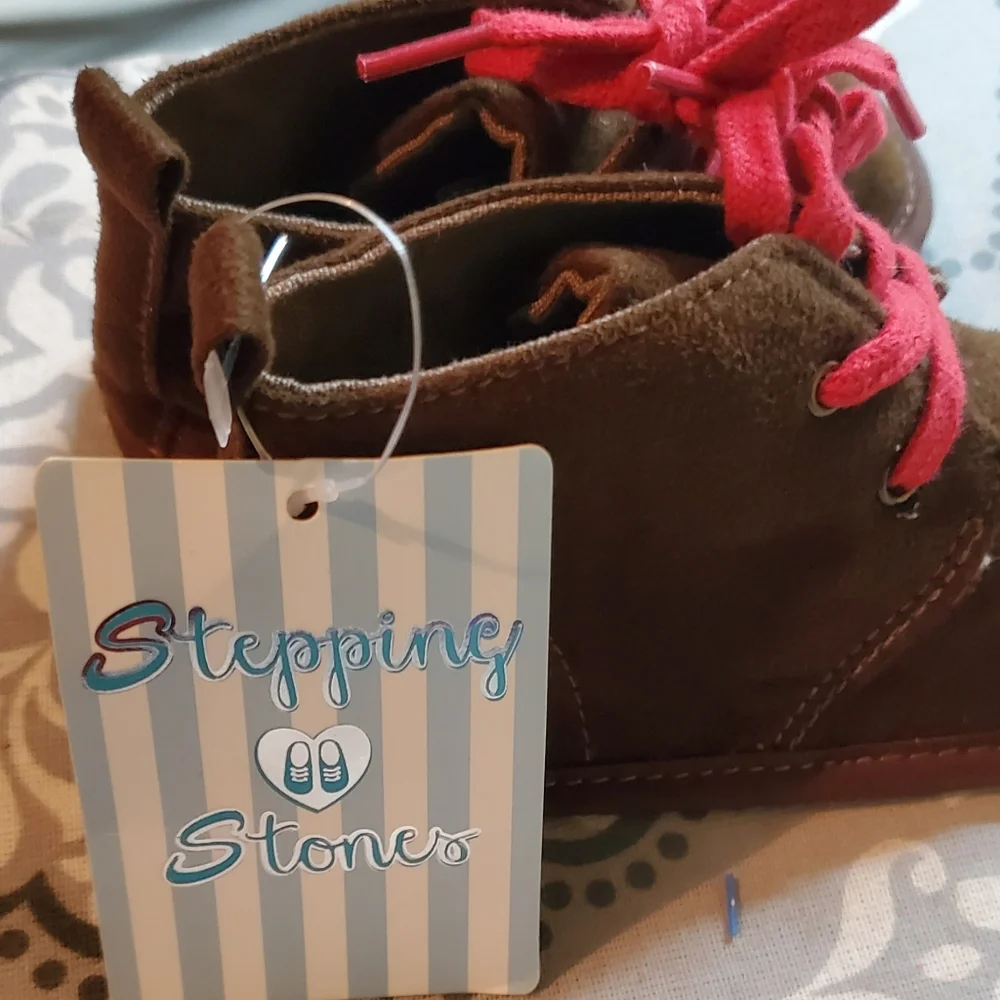 STEPPING STONES, BABY SHOE WITH LACES SIZE 3-6 MOS, BROWN